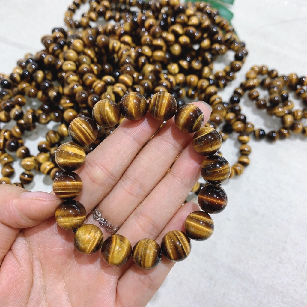Vòng Tay Đá Mắt Hổ Vàng Nâu Chuẩn 4A Đủ Size 6mm-18mm