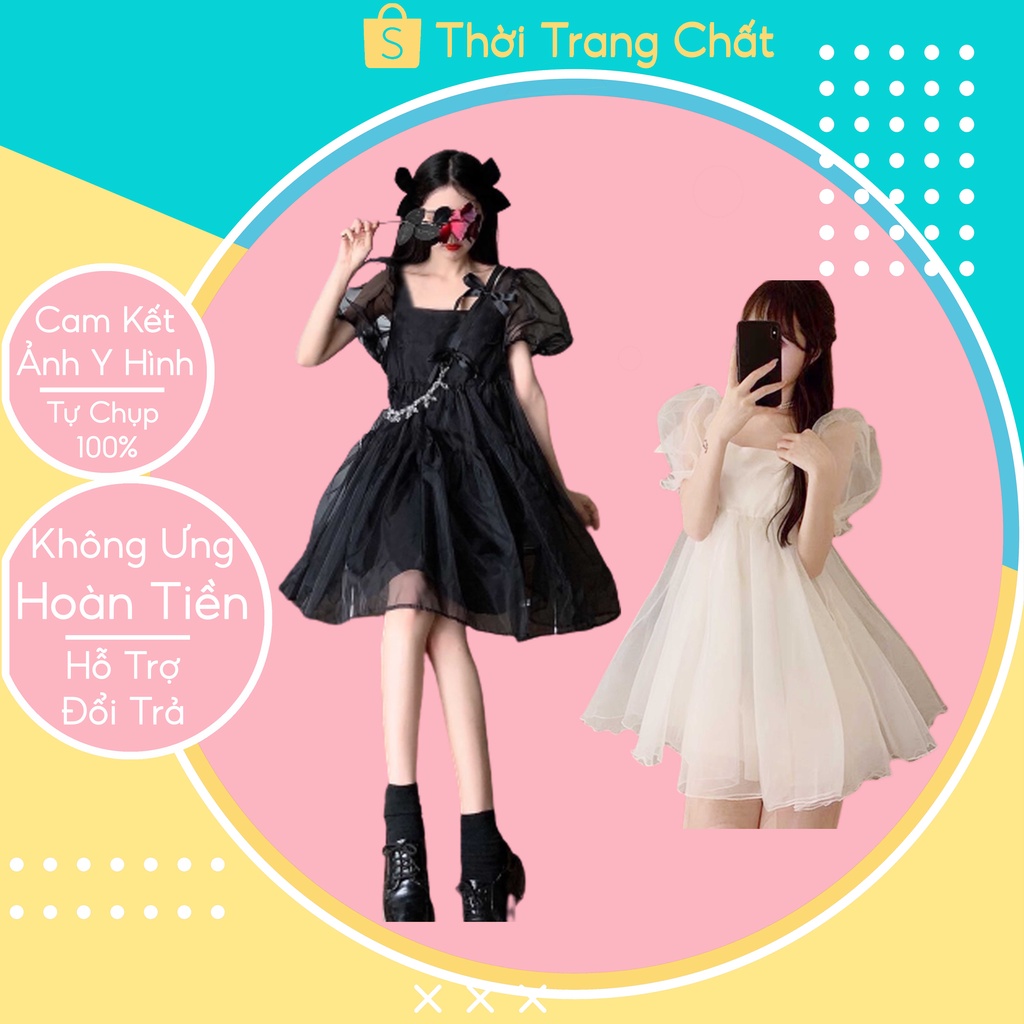 Đầm nữ cổ vuông tay phồng dự tiệc, Váy trắng nữ thiết kế vải voan siêu xinh dáng xoè mềm mịn kiểu dáng công chúa | BigBuy360 - bigbuy360.vn