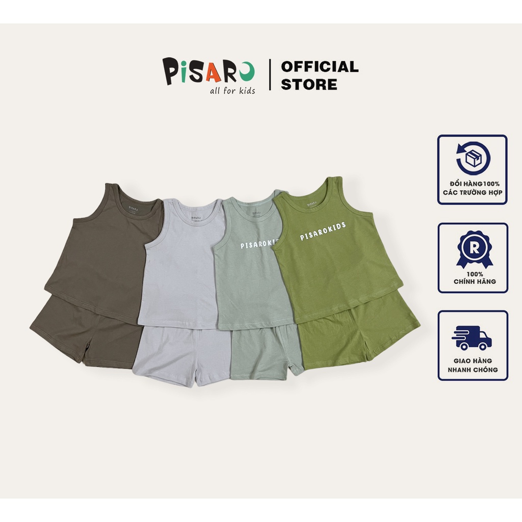Bộ ba lỗ Cotton Hàn sát nách bé trai bé gái hãng Pisaro Kids, áo cộc tay trẻ em mùa hè co dãn mềm mại