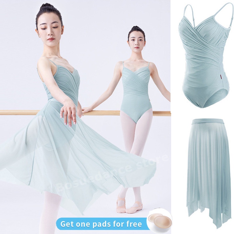 Váy Lưới Liền Thân Cổ Chữ v Xếp Ly Khiêu Vũ Ba Lê Cho Nữ