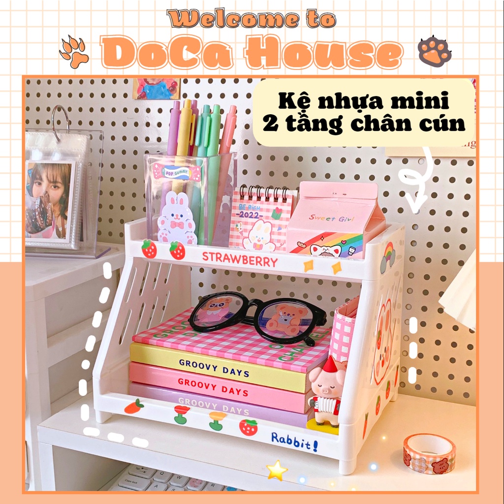 Kệ nhựa đựng đồ mini 2 tầng, kệ đa năng để bàn hình chân cún đựng sách, mỹ phẩm tiện lợi