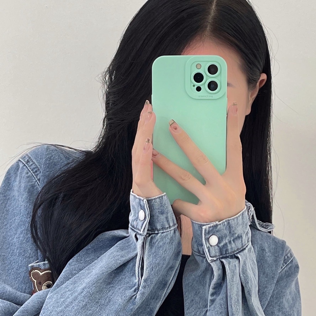 Ốp Điện Thoại Chống Sốc Màu Xanh Bạc Hà Thời Trang Cho iPhone 13 / 12 / 11 / X / 8 / 7P