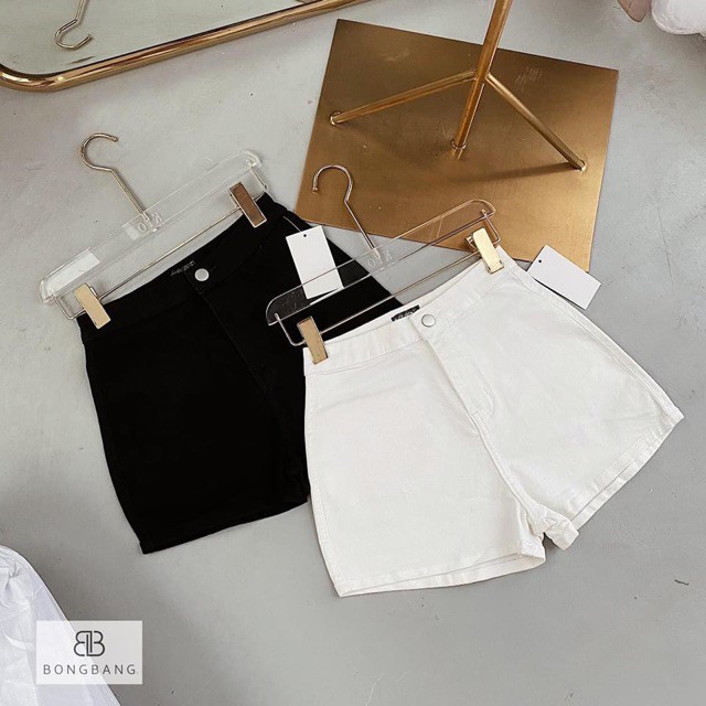 Quần sọt jean nữ trơn lưng cao không túi