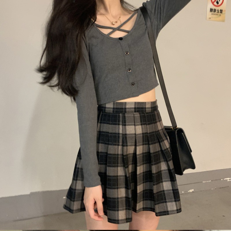 Set Áo Croptop Đan Dây + Chân Váy Tennis Dạ - Ulzzang - Titto Closet | BigBuy360 - bigbuy360.vn