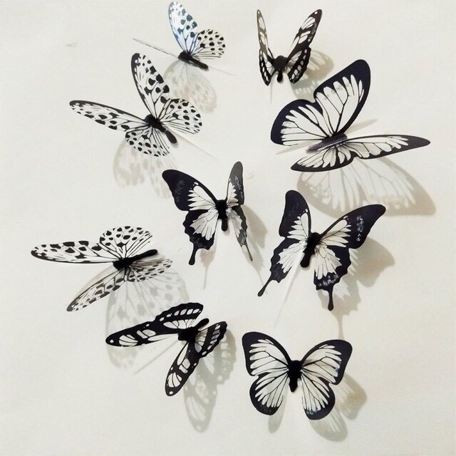 Decal dán tường Bướm 3D đen trắng