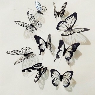 Decal dán tường Bướm 3D đen trắng