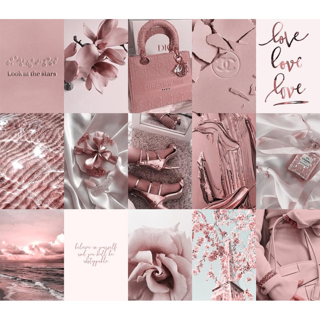 12 tấm Wall Collage keo sẵng dán tường trang trí phòng ngủ - theme Rose Gold