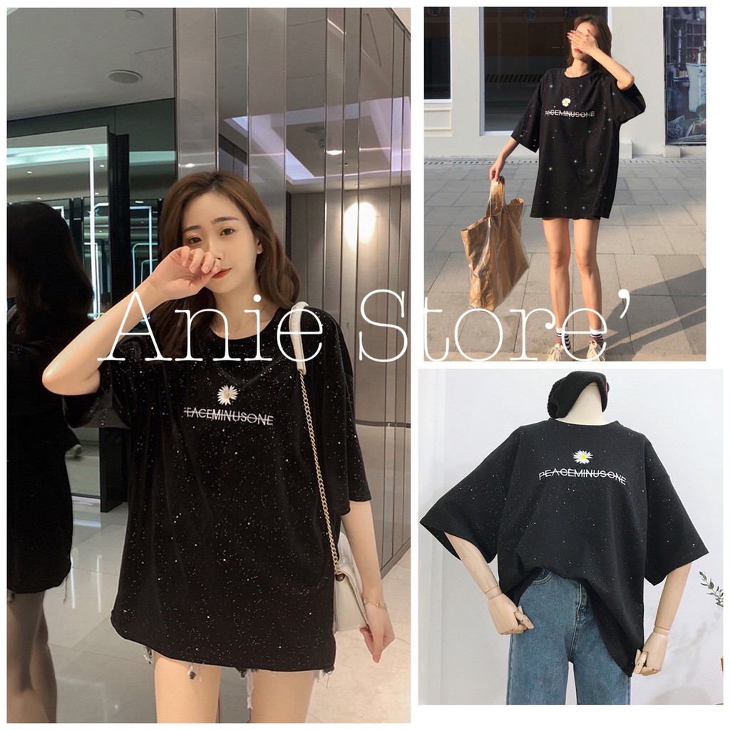 Áo Phông Dáng Rộng Nhũ Thêu Hoa Cúc 🦋FREESHIP🦋 Áo Thun Cộc Tay Unisex Nam+Nữ