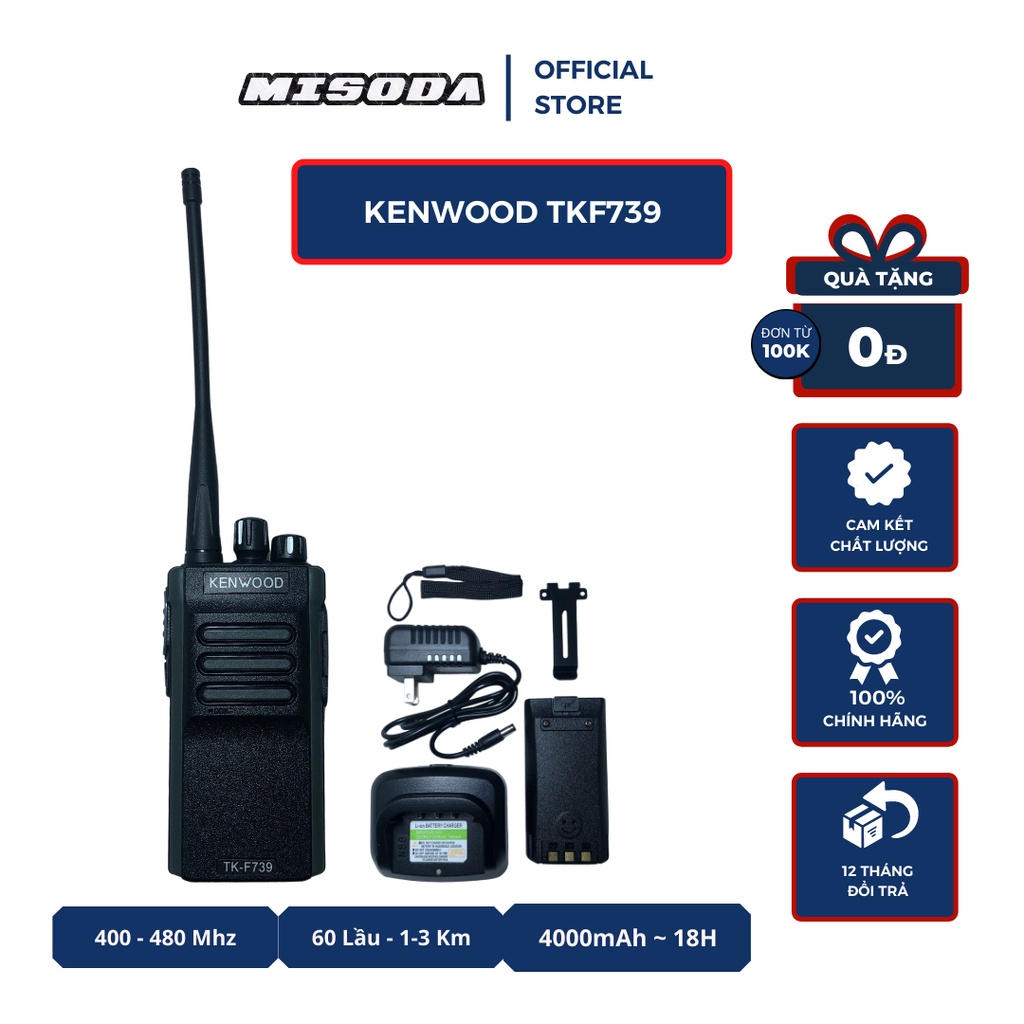 Bộ đàm Kenwood TKF739,16 kênh, phạm vi siêu rộng, pin khỏe, tự dò tần kết nối đàm khác