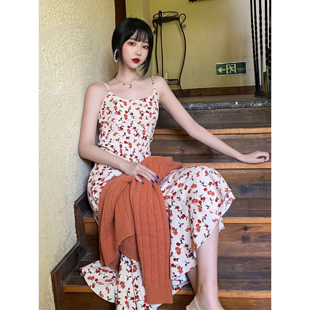 (HÀNG SẴN) Váy hoa nhí hai dây maxi dáng dài đuôi cá ôm body điệu đà vintage gợi cảm style Hàn Quốc | BigBuy360 - bigbuy360.vn