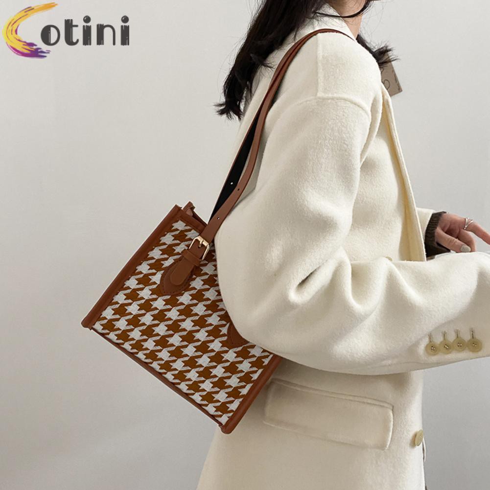 COTINI Vintage Women Shoulder Underarm Bag Leather Plaid Lady Clutch Handbags Tote