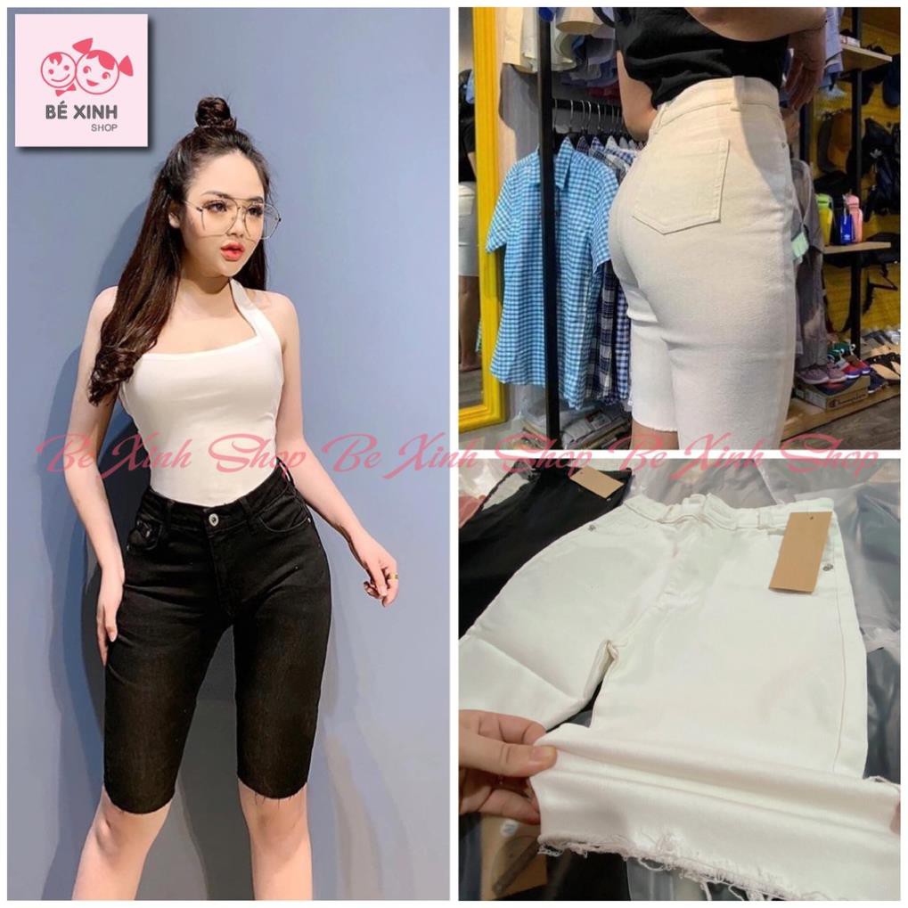 Quần lửng kaki legging nữ ngố lưng cao lỡ dáng ôm đùi trăng đen ྇