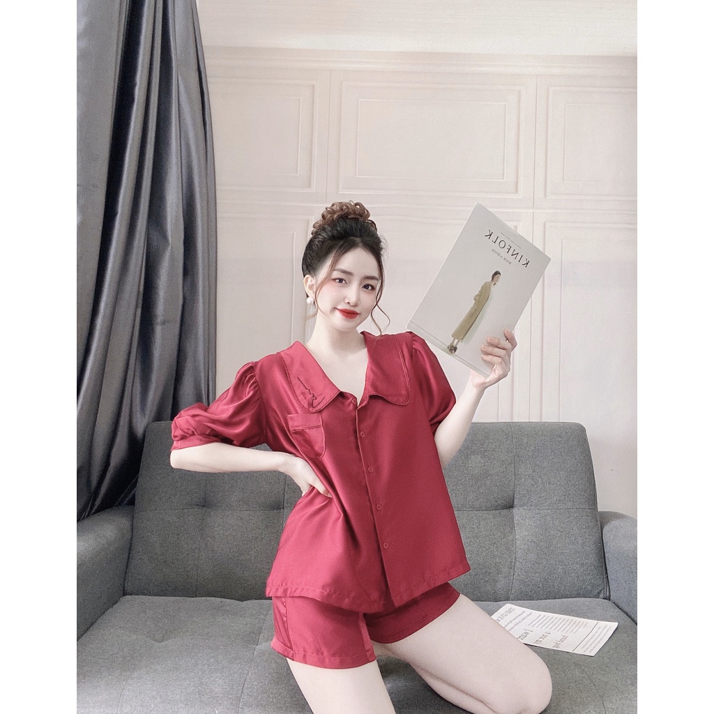 [ Lụa Cao Cấp ] Đồ ngủ tiêu thư dễ thương tay ngắn cổ thêu gợi cảm mặc nhà chất liệu lụa satin mềm mịn 038 | BigBuy360 - bigbuy360.vn