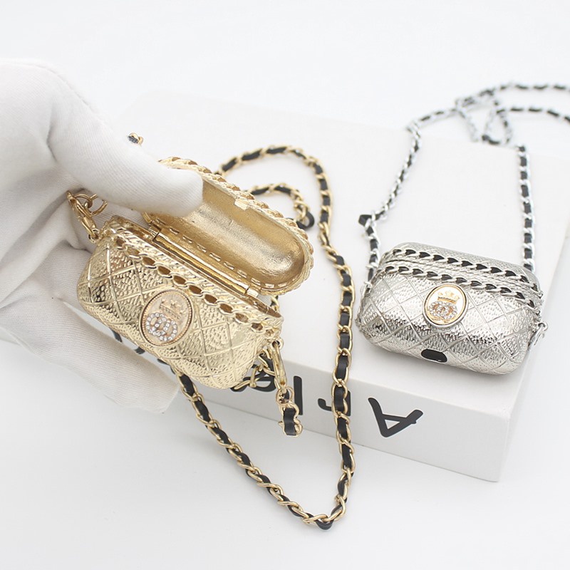 Túi Đeo Chéo Mini Một Dây Màu Đen Đính Đá Phối Dây Xích Trang Trí Hình Son Môi