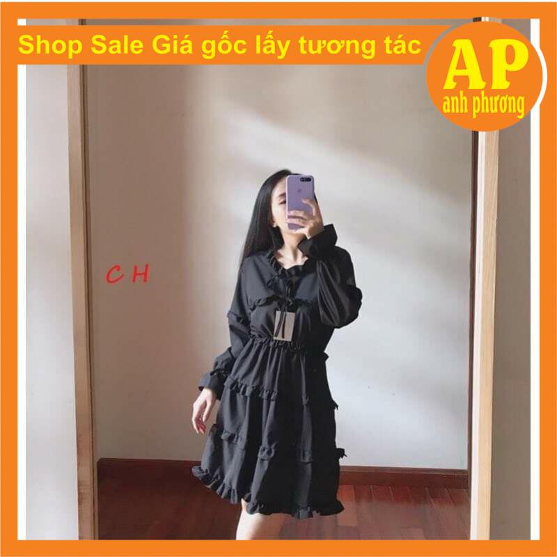 (Ảnh thật + video shop tự quay) Váy Viền Bèo Nữ 🦋 Đầm Nữ Buộc Nơ Viền Tầng hai màu đen, trắng  Vintage , váy tiểu thư 🦋 | BigBuy360 - bigbuy360.vn