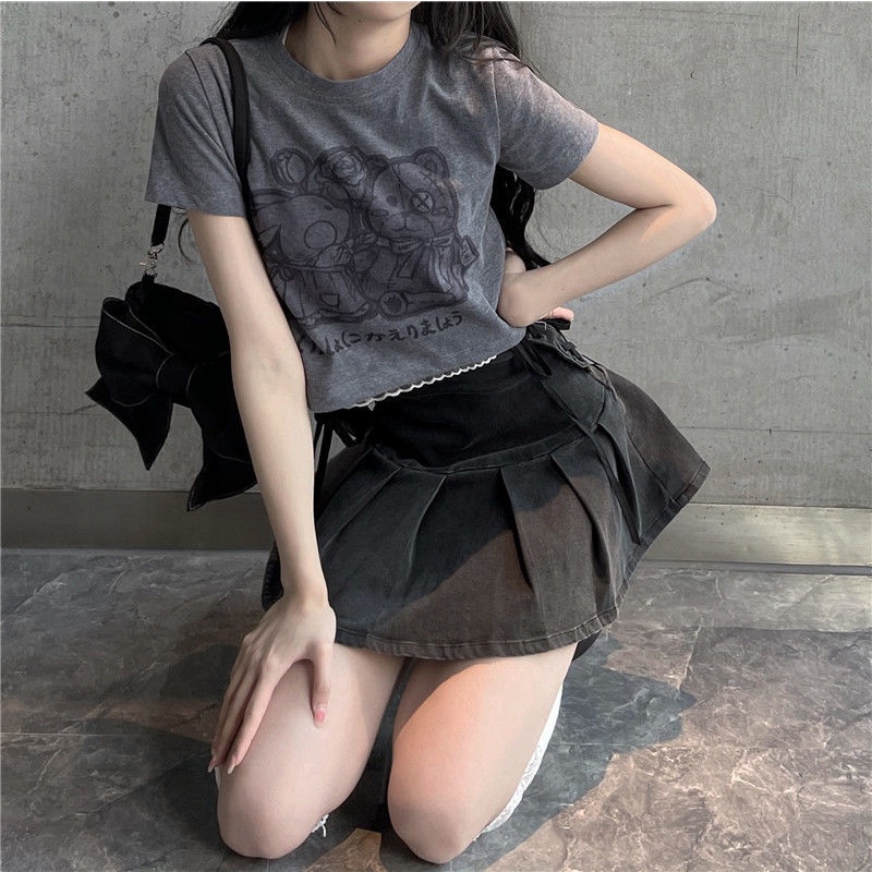 Chân váy jean Chữ A Xếp Ly Lưng Cao Phong Cách Retro 2022 Thời Trang Cho Nữ