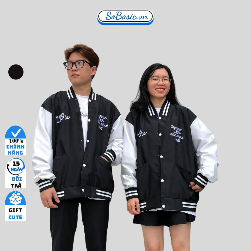 Áo bomber jackets nam nữ form rộng thêu 199x varsity vip chất dù 2 lớp mềm mát Sobasic