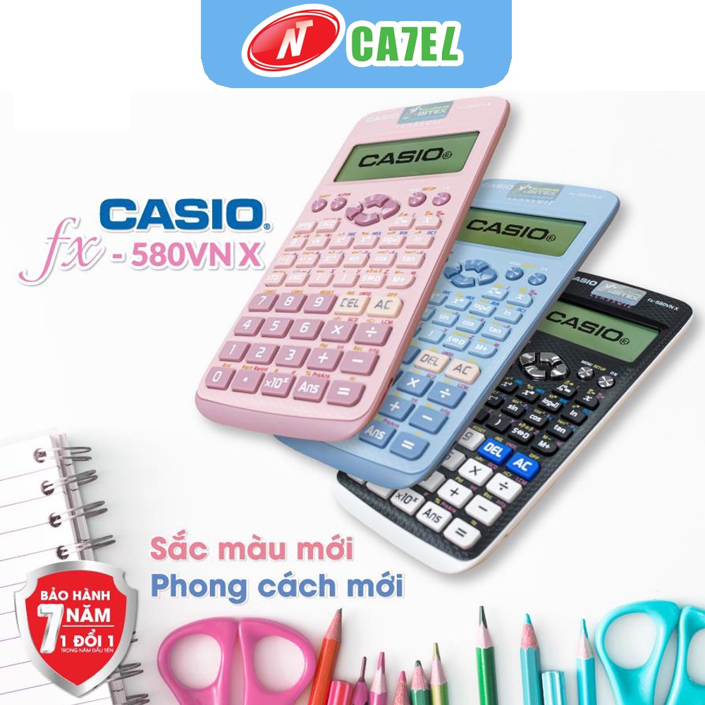 Máy Tính Casio FX 580 VNX Hàng Chính Hãng Bảo Hành 7 Năm BITEX Nhập Khẩu 3 Màu Hồng Xanh Đen Cho Học Sinh NT CATEL