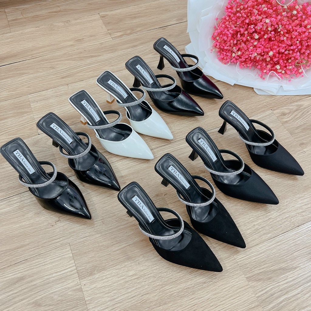 Dép Cao Gót Nữ 7 Phân Quai Đá 2 Màu Đen Trắng Chuẩn Phom Size 35 - 39