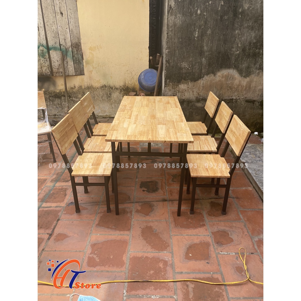 Bàn ghế quán ăn nhà hàng cafe, khung sắt sơn tĩnh điện chắc chắn chống han rỉ mặt bàn ghế gỗ tự nhiên | nội thất HTC