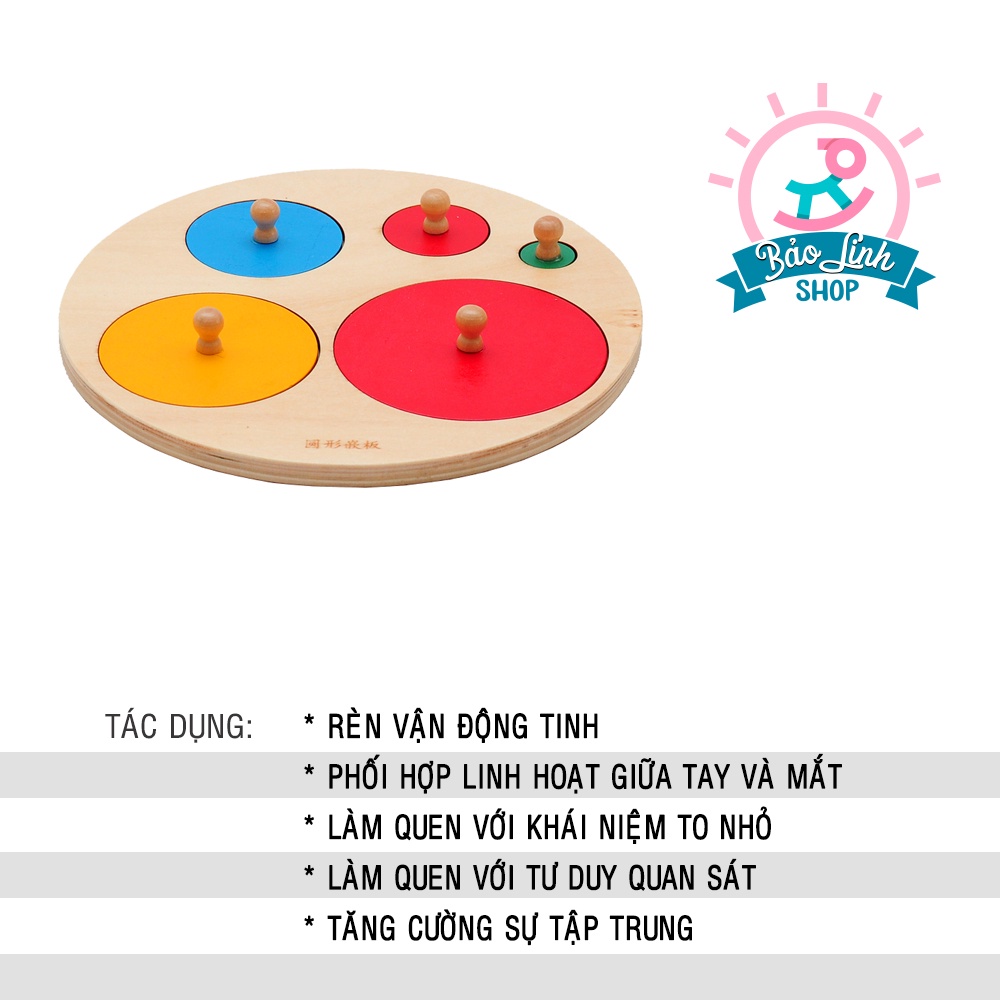 Đồ chơi cho bé 1-2 tuổi - Bảng ghép hình tròn to nhỏ CHUẨN MONTESSORI| Giáo cụ Montessori 0-3