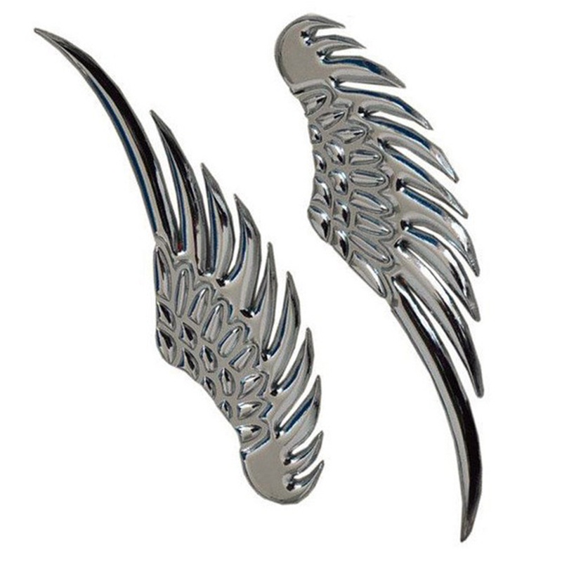 1 Cặp Miếng Dán Hình Đôi Cánh Đại Bàng 3D Bằng Kim Loại Nhôm Màu Vàng/Bạc Trang Trí Thân Xe Hơi Xe Máy