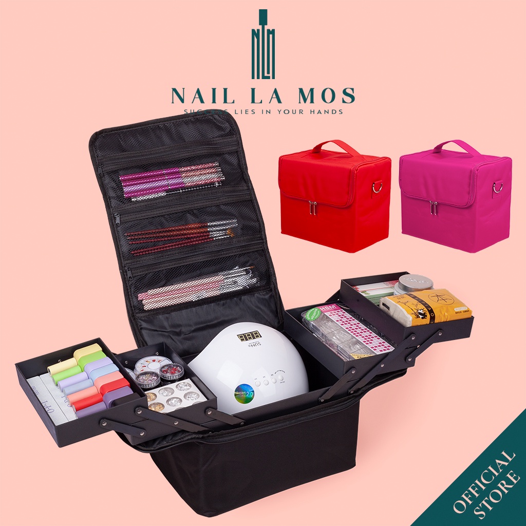 Cốp vải đựng đồ nail - cốp vải 3 ngăn 5 khay có dây đeo tiện lợi cho dân làm móng