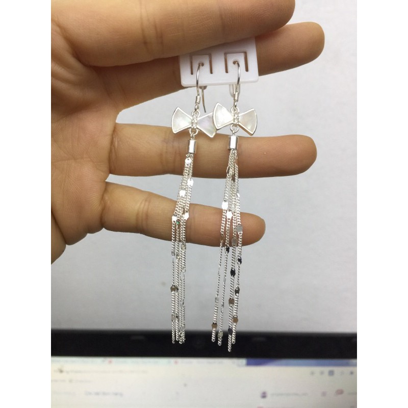 Khuyên tai móc nơ thả tua rua dự tiệc bạc chuẩn