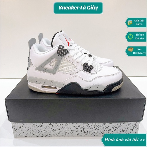 Giày sneaker Air jordan 4 White Cement ( JD4 Trắng ) - Bản da nhăn Fullbox