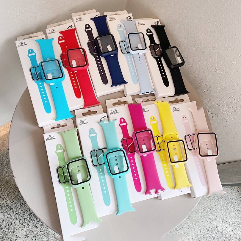 Bộ Dây Đeo + Vỏ Bọc Bằng Silicone Kích Thước 44mm 40mm 42mm 38mm Cho Apple Watch series 4 3 5 SE 6