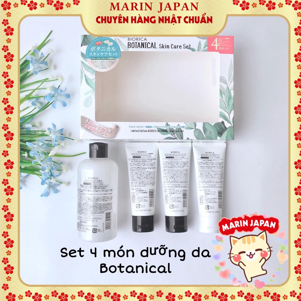 Bộ 4 món skincare cơ bản Biorica Botanical Nhật Bản gồm nước hoa hồng, tẩy trang, gel dưỡng, tẩy trang