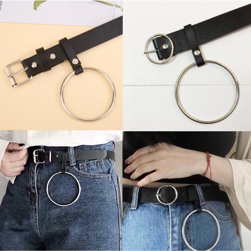Thắt lưng da màu đen khóa vuông/tròn phong cách Hip hop trẻ trung đi chơi cá tính Dây nịt nam nữ K001 unisex móc tròn