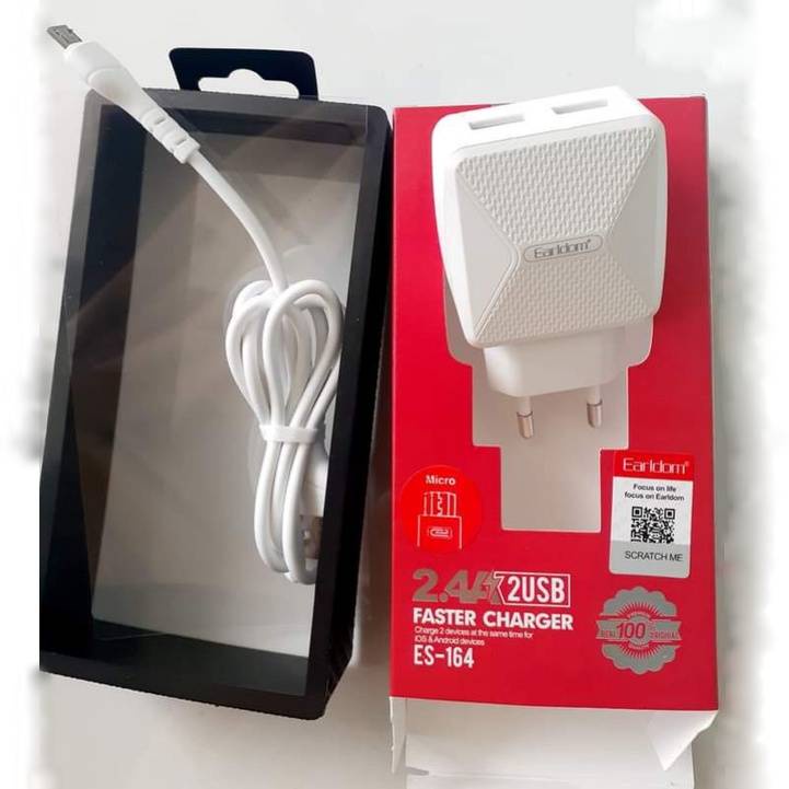 Củ sạc nhanh Earldom ES-164 2 cổng 2.4A Hàng chính hãng Tặng kèm cáp micro USB