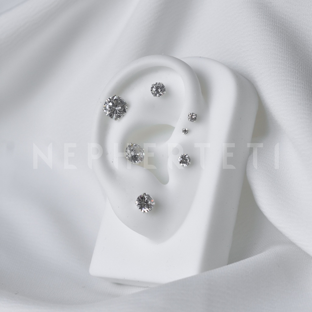 Khuyên tai bạc 925 mini - Đá đen và đá trắng basic  - Nepherteti