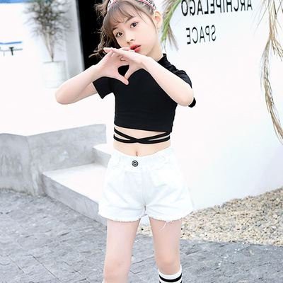 Áo Croptop nhảy Hiphop trẻ em | Áo Croptop dây cộc tay đen trơn