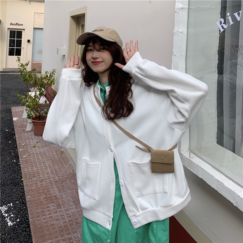 SUXI Áo Hoodie Nữ Tay Dài Dáng Rộng Màu Trơn Thời Trang Mới