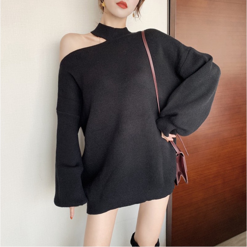 Áo Nỉ Nữ Khoét Vai Dài Tay Dáng Rộng 2 Màu Freesize dưới 62kg