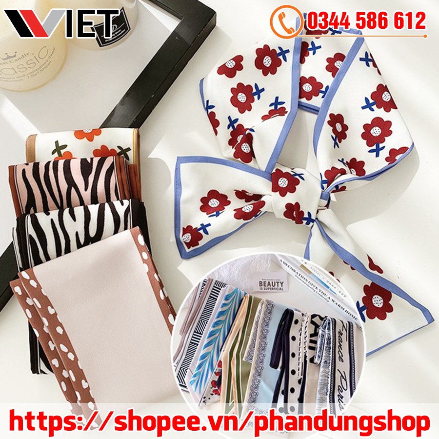 Khăn Lụa Dáng Dài ( 100x8 cm) Choàng Cổ Buộc Tóc Phong Cách Retro Cho Nữ
