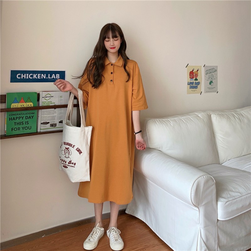 Đầm cổ polo dáng rộng dài phong cách mùa hè Hàn Quốc có 2 màu tùy chọn | BigBuy360 - bigbuy360.vn