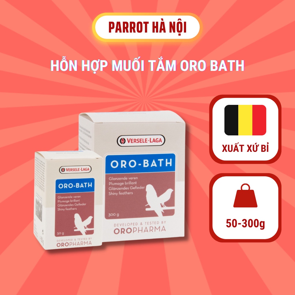 Muối Tắm Dành Cho Chim Cảnh Vẹt, Yến Hót, Finches - Versele-Laga Oropharma Oro-Bath Giúp Lông Mềm Mại Hộp 50g-300g
