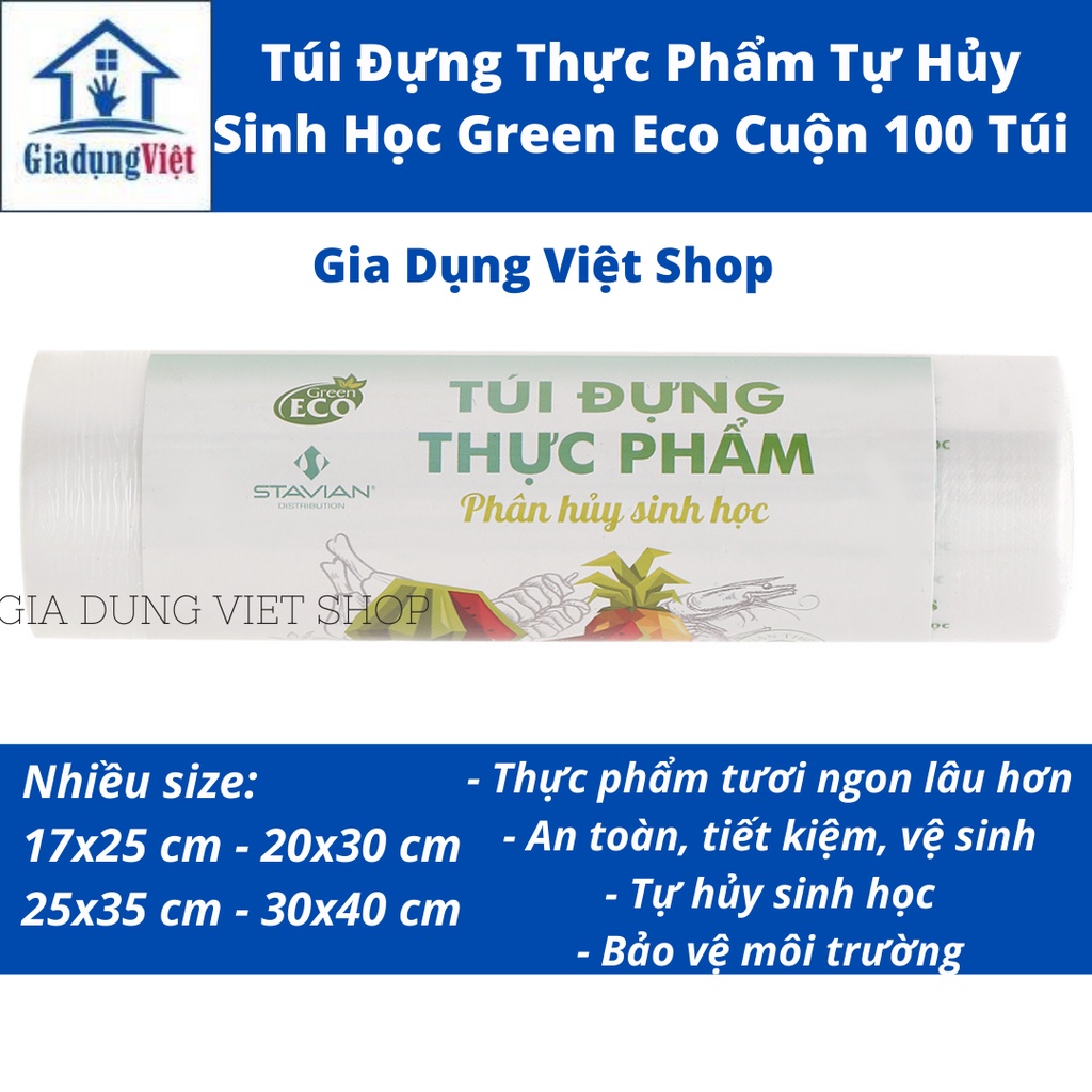 Túi Đựng Thực Phẩm Phân Hủy Sinh Học Green Eco Cuộn 100 Túi