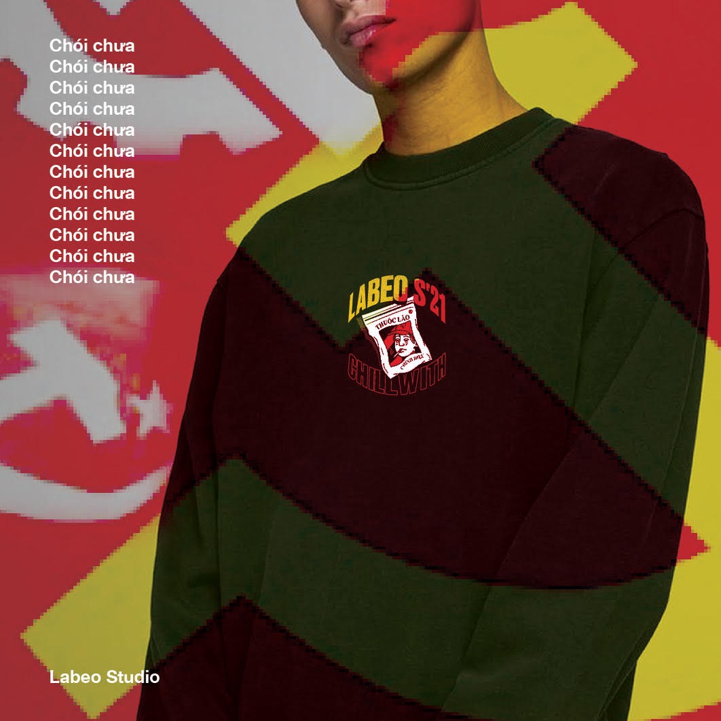 LB17 Áo sweater điếu cày vàng Labeo Áo nỉ dáng rộng dày dặn