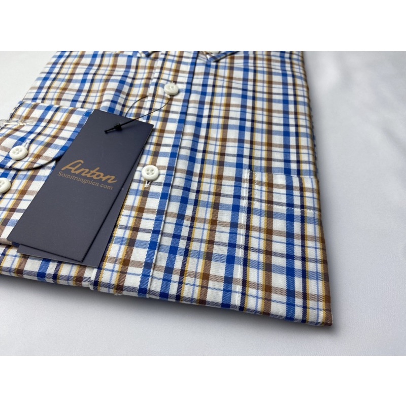 Áo sơ mi Nam Công sở  Ngắn tay màu Xanh vàng caro  F978, FX257