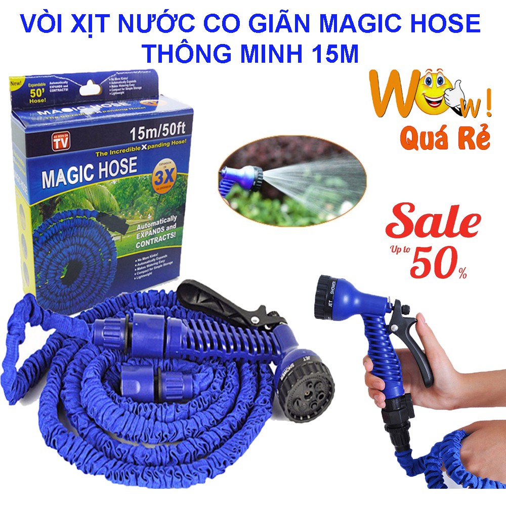 Vòi Xịt Nước Giãn Nở Thông Minh Cao Cấp Dài 15M, Dây Bơm Nước Co Giãn, Tưới Cây, Rửa Xe, Xịt Rửa Sân Vườn Đa Năng