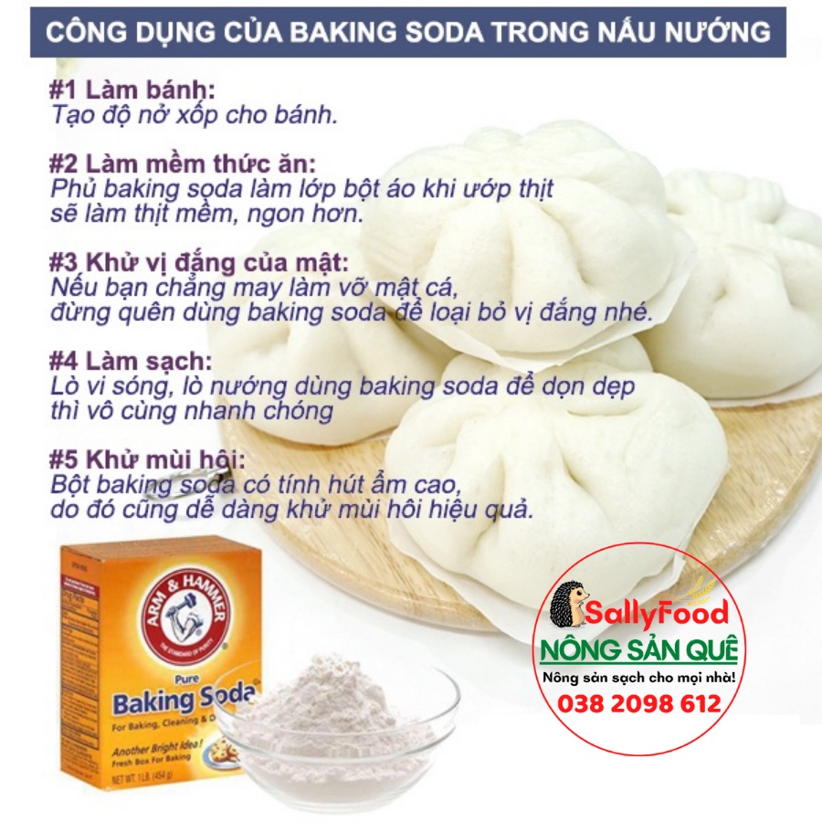 Bột Baking Soda Arm & Hammer 454g Nhập Khẩu Mỹ USA Đa Công Dụng Bột Nở Làm Bánh Trắng RăngTẩy Rửa Nhà Cửa - Sally Food