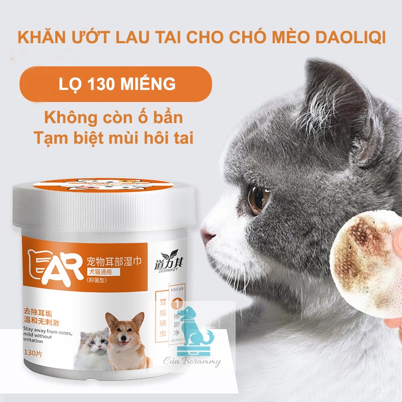 Khăn ướt lau tai ố bẩn cho chó mèo từ cây Lô Hội hộp 130 chiếc