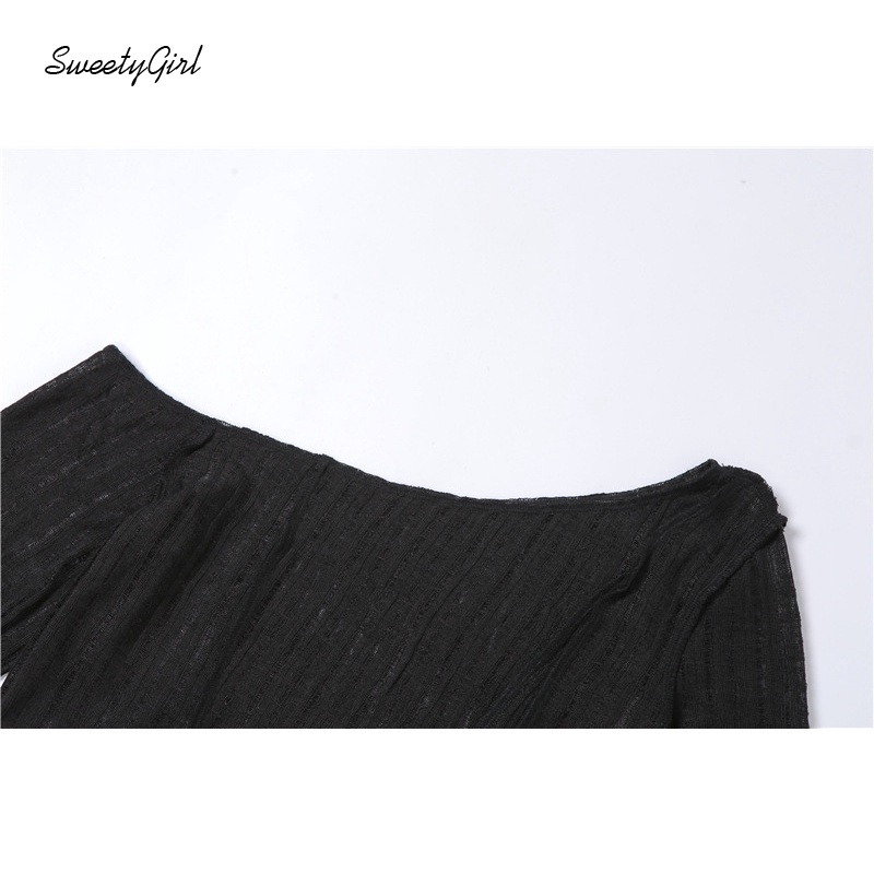 Áo croptop trễ vai tay dài màu trơn thời trang sành điệu dành cho nữ