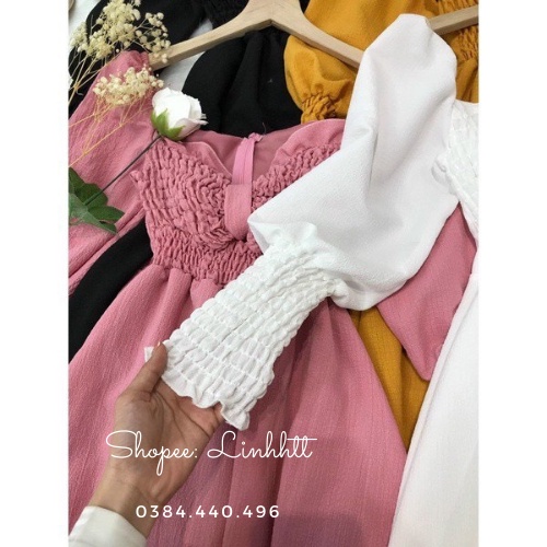 Đầm tay phồng dáng dài nhún ngực Ulzzang siêu sang Váy tay phồng Váy tay dài Đầm dáng dài Đầm tiểu thư công chúaLinh Htt