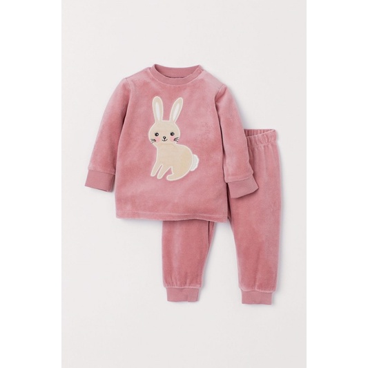 Set bộ bé gái lông siêu mềm ấm, màu hồng hình thỏ yêu săn sale china size 6-9m