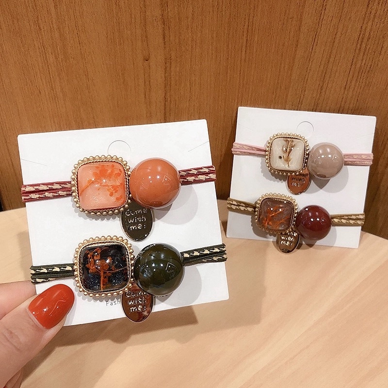 Dây buộc tóc đính pha lê hình vuông thiết kế mới thời trang theo phong cách hàn quốc